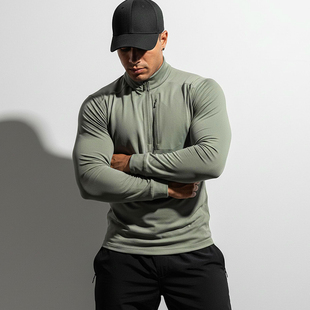 MCPW 半拉链健身上衣运动t恤男立领速干高弹加绒户外跑步训练长袖