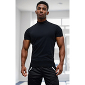 MCPW 训练T恤 速干弹力紧身上衣运动短袖 夏季 透气小高领健身服男士