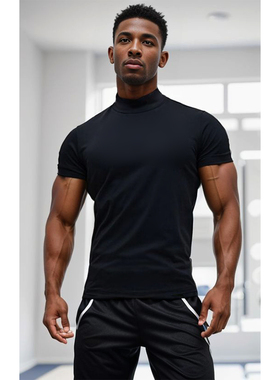 MCPW 夏季透气小高领健身服男士速干弹力紧身上衣运动短袖训练T恤