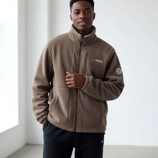 立领休闲运动外套 男秋冬保暖开衫 MCPW 加绒加厚双面摇粒绒拉链衫