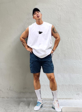 MCPW 白色背心男夏季简约圆领无袖上衣t恤坎肩美式休闲250117A