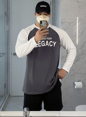 MCPW 宽松美式拼色插肩袖宽松t恤男健身长袖上衣运动休闲231007B