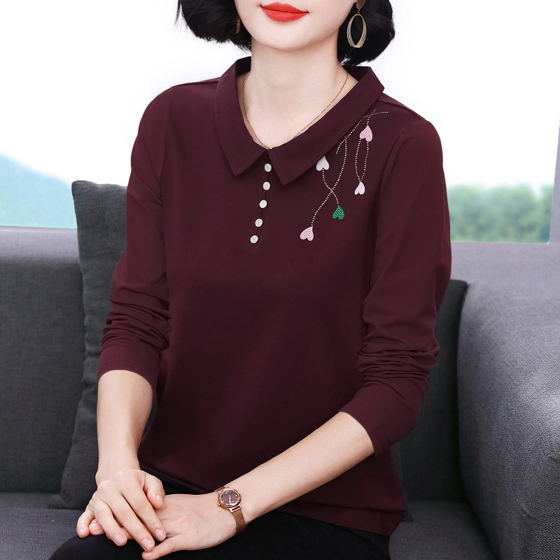 中年长袖t恤女 2026新款翻领秋衣外穿中老年妈妈装百搭上衣打底衫