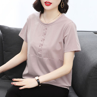 休闲半袖 新款 大码 上衣 中老年妈妈薄款 t恤女 纯棉短袖 宽松2025夏装