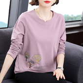 秋衣中老年洋气上衣妈妈体恤打底衫 纯棉长袖 新款 2026春秋装 t恤女