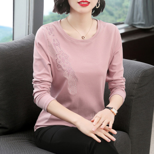 秋衣妈妈款 新款 中老年洋气大码 上衣 打底衫 t恤女 纯棉长袖 2025春装