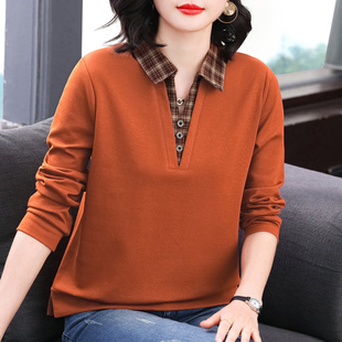 秋衣外穿妈妈减龄翻领上衣 新款 假两件卫衣女宽松打底衫 2026春秋装