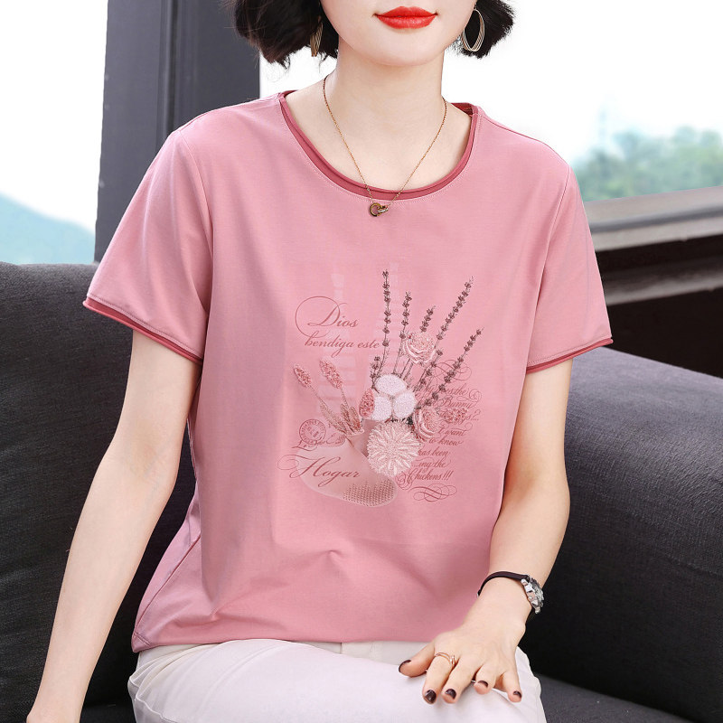 妈妈短袖t恤女 新款2026夏装减龄纯棉衣服半袖体恤中老年百搭上衣