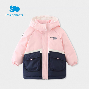 丽婴房三防儿童工装羽绒服厚款保暖上衣男童女童拼色外套带帽子