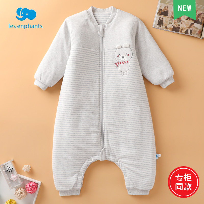丽婴房专柜同款秋冬宝宝全棉针织分腿睡袋男女童加厚家居连身衣