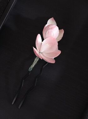 【桃沁单花】非遗手工蚕丝绒花新中式发钗国风婚礼新娘盘发头饰