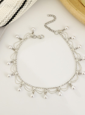 欧美珍珠宠物项圈辅料钻饰水钻链饰品手缝钻花式爪链宠物项圈配饰