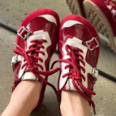 歪头阿甘运动内增高厚底休闲鞋 吴宣仪同款 复古绑带拼色束口德训鞋