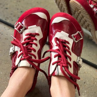 歪头阿甘运动内增高厚底休闲鞋 吴宣仪同款 复古绑带拼色束口德训鞋