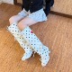 小众设计波点芭蕾绑带蝴蝶结套靴长筒靴高跟靴大筒围高筒时装 靴女