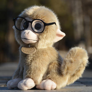 可爱大眼睛猴子毛绒玩具灰色戴墨镜的猴子搞笑猴公仔仿真小猴玩偶