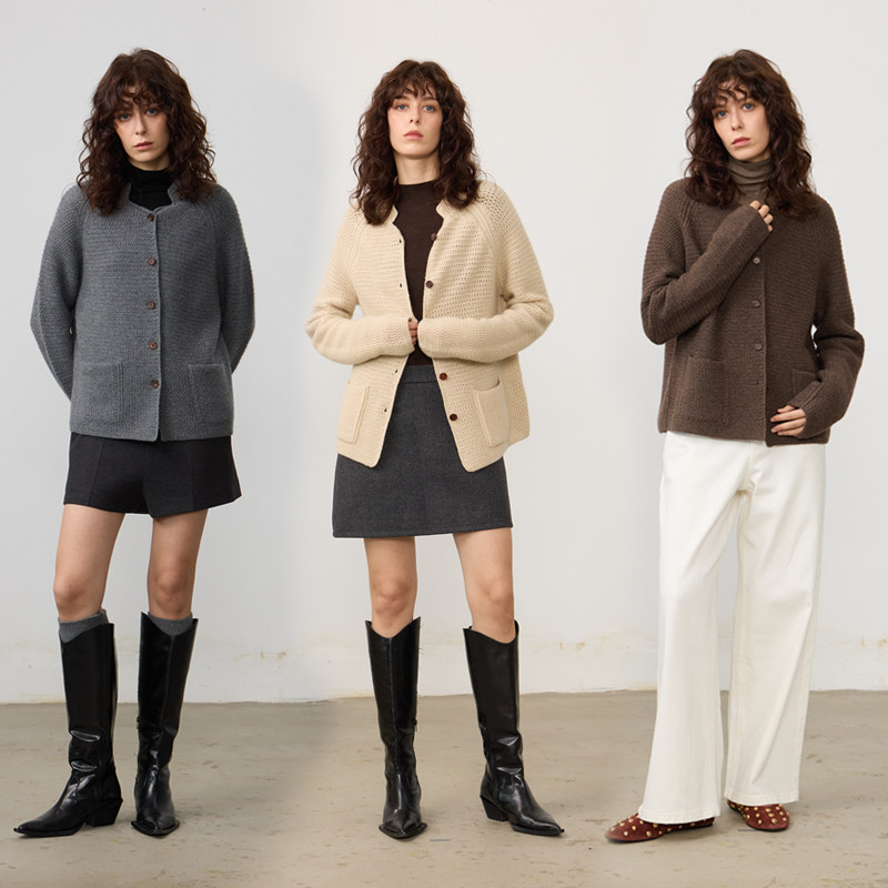 Chicnine |两口袋开衫秋冬羊绒基础内搭针织上衣新款女慵懒风高级,女装/女士精品,毛针织衫,淘宝优惠券,粉丝福利购,淘宝优惠卷