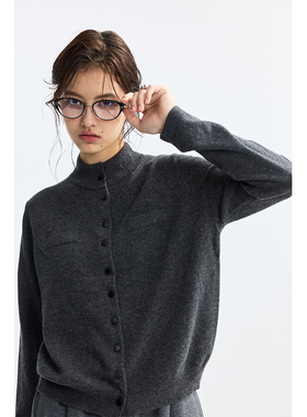 Chicnine | 羊绒针织半高领开衫简约小众时尚气质显瘦羊毛灰色女