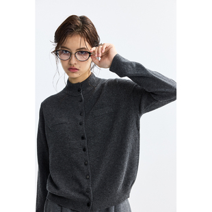 气质显瘦羊毛灰色女 简约小众时尚 Chicnine 羊绒针织半高领开衫