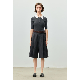 百搭简约日常通勤职场 针织衫 Chicnine 半拉链翻领polo上衣短袖