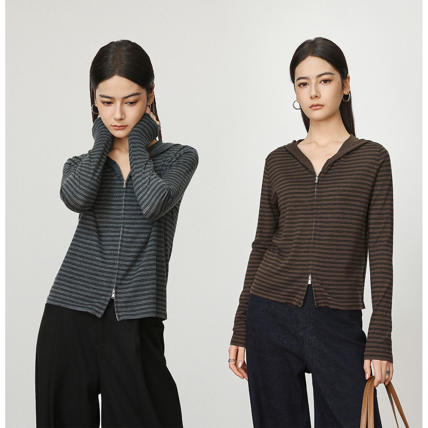 Chicnine | 运动条纹开衫外套撞色连帽针织开衫秋冬韩系女羊毛