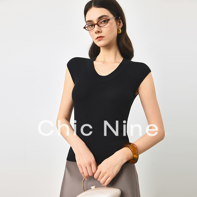 Chicnien | 羊毛针织短袖打底衫修身显瘦内搭U领休闲背心上衣女