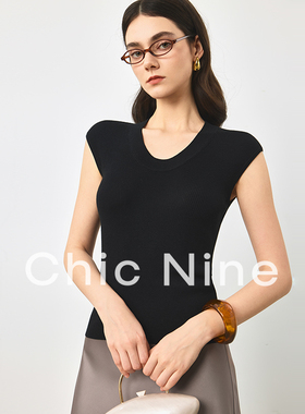 Chicnien | 羊毛针织短袖打底衫修身显瘦内搭U领休闲背心上衣女