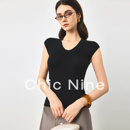 Chicnien | 羊毛针织短袖打底衫修身显瘦内搭U领休闲背心上衣女