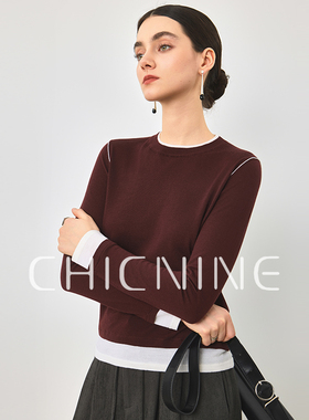 Chicnine | 老钱风通勤修身百搭休闲拼色假两件空气衫女