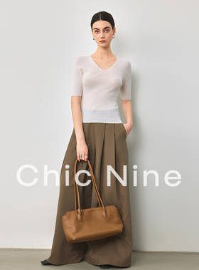 Chicnine | 精仿羊毛无缝中袖针织衫修身轻软通勤衫打底高级上衣