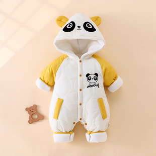 婴儿连体衣夹棉加厚秋冬季棉衣萌娃宝宝爬服新生儿外出服冬装连帽