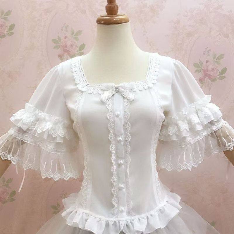 蕾丝方领衬衣内搭洛丽塔衬衣