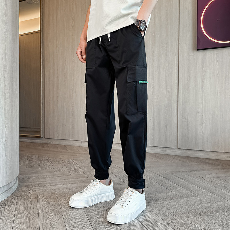 夏季2024新款工装裤男生潮牌束脚九分裤休闲哈伦小脚1003-1A88P48图片