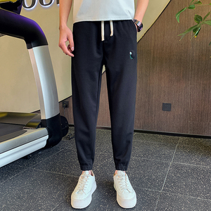 新款束脚裤刺绣裤子男韩版潮流男裤修身小脚休闲长裤1003-1A22P65,冬季 哈伦裤女裤搭配上衣图片