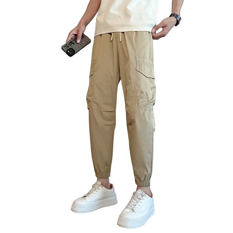 春夏新款休闲束脚口袋工装裤男纯色小脚痞帅九分裤男1003-1A86P55,男装休闲裤,星座1003-1