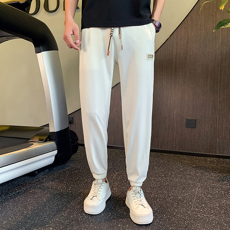 新款男士夏款流行裤子九分潮牌束脚裤男款冰丝运动裤1003-1A45P45,男装休闲裤,星座1003-1