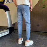 时尚新款男士小伙风修身九分牛仔裤男生印花束脚裤1003-1A19P58，男装牛仔裤，星座1003-1