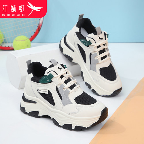 休闲红蜻蜓厚底圆头内增高女鞋