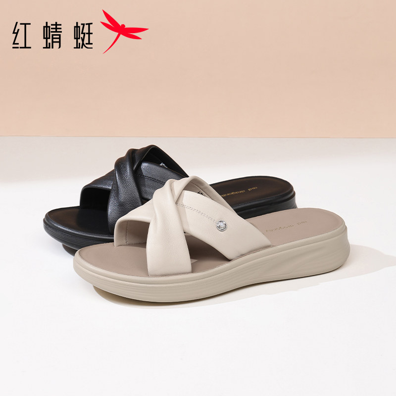 红蜻蜓女休闲凉拖头层牛皮真皮女拖鞋2026夏季舒适软底时尚轻便潮