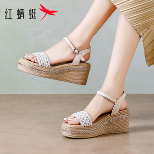 凉鞋 配裙子潮流百搭 坡跟厚底增高7cm波西米亚风时尚 红蜻蜓女凉鞋