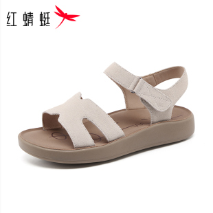 红蜻蜓2026新款真皮女凉鞋流行勃肯妈妈凉鞋平跟百搭时尚软底舒适