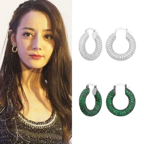 热巴同款圆圈耳环5A超闪锆石耳环个性耳饰女