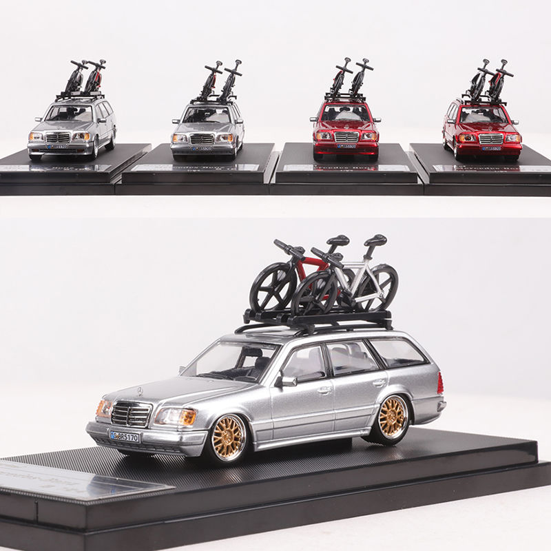 Mortal 1:64奔驰S124旅行版仿真合金汽车模型 配自行车配件