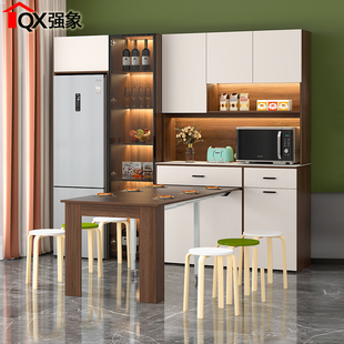 伸缩餐桌岩板餐边柜一体靠墙嵌入式 冰箱收纳柜轻奢家用小户型G159