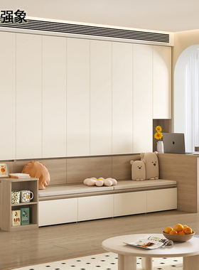 新款客厅沙发卡座书桌书柜一体整墙组合背景墙柜储物柜定制F81-1