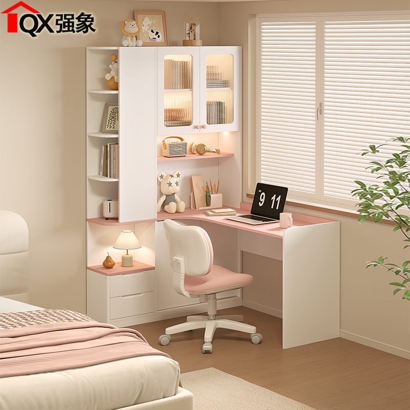 儿童学习桌床头转角书桌书柜一体