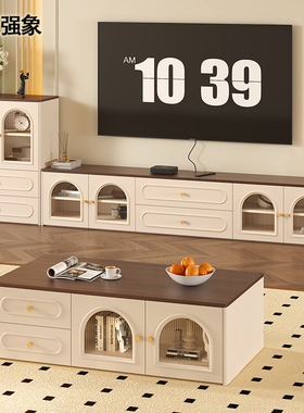 2025新款客厅法式复古落地电视柜茶几组合收纳储物一体定制D131