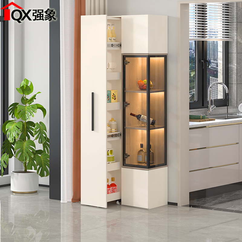 奶油风抽拉玻璃门酒柜餐边柜一体