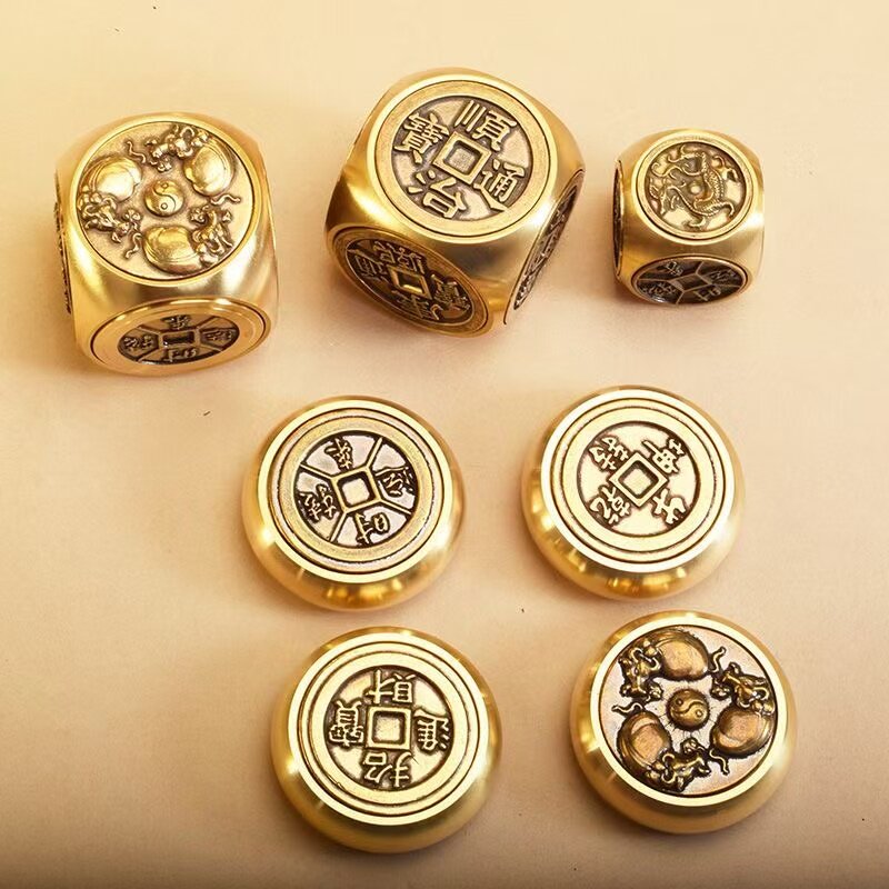 新款圆球形黄铜六面转转解压手把件铜器居家办公摆件指尖陀螺减压