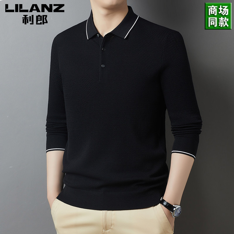 利郎新款长袖t恤男翻领中年商务休闲羊毛打底针织polo衫秋装上衣T